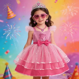 Children's Carnival Costumes Girls Pink Princess Dress Birthday Party Dresses Kids Halloween Cosplay Costume Summer Clothing