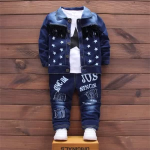 2025 Baby Boy Clothes Children's New Spring Denim Set Fashion Trend Clothes Casual Suit Jacket + Top + Pants 3 Piece Set