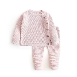 Spring Autumn Baby Clothes Casual Set Knitted Clothing Baby Boy Girl Clothes Set Warm Solid Color Top + Pants Two Piece Set